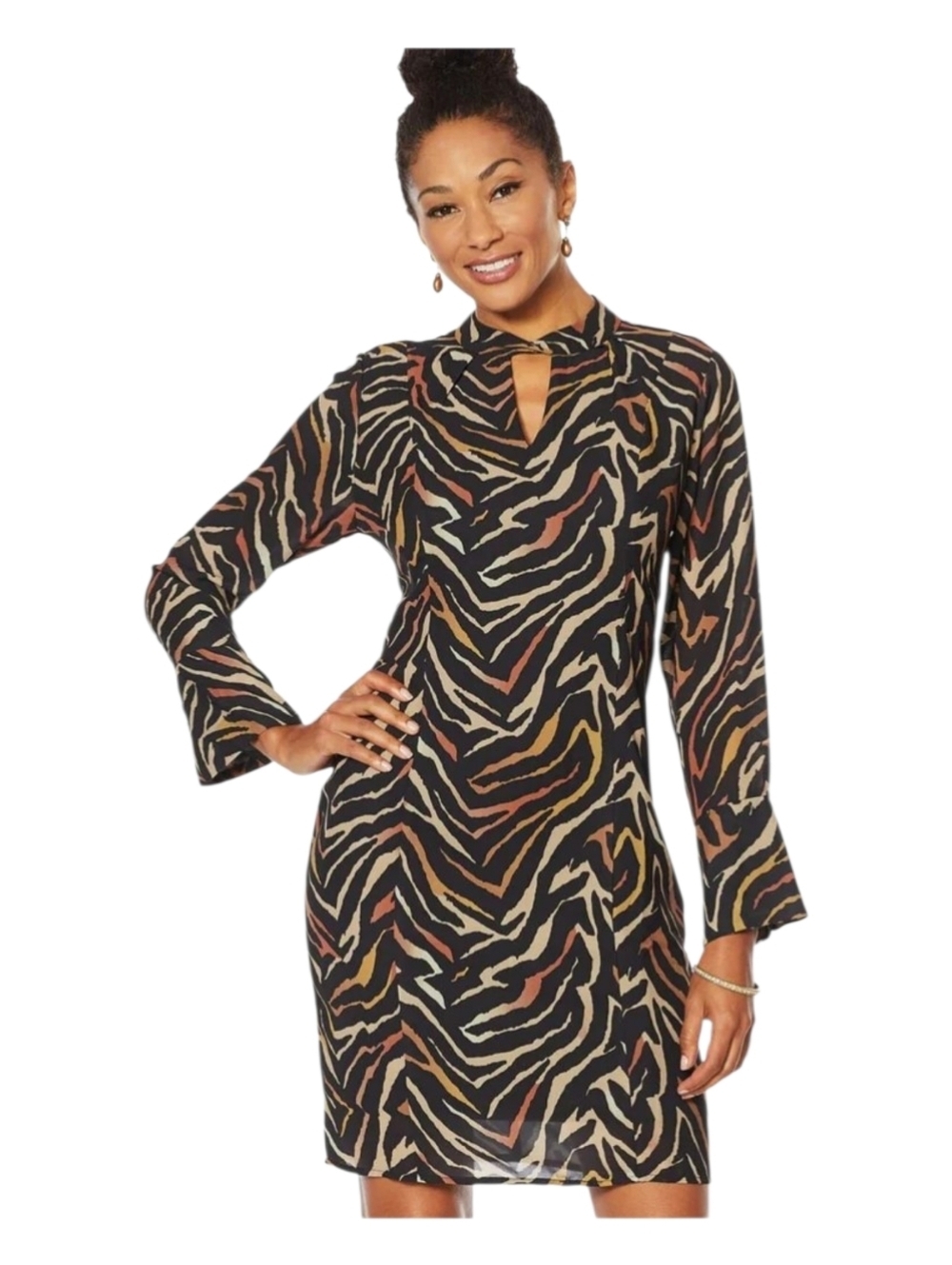 Vanessa Williams Womens Tiger Print Safari Chic Chiffon Sheath Dress Medium